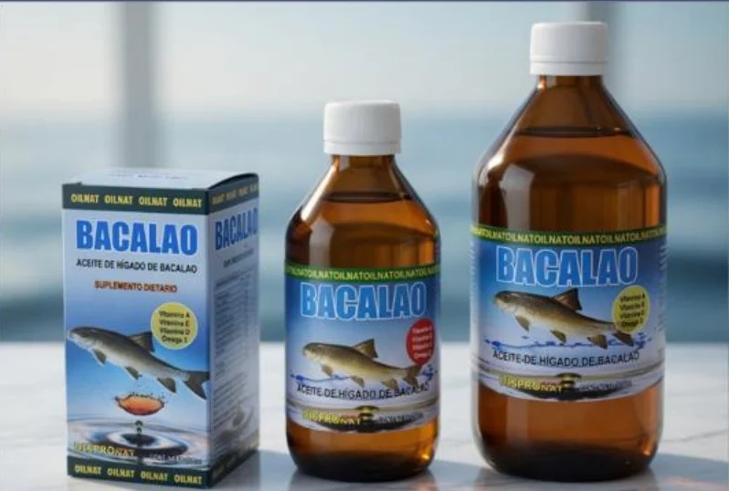 Aceite de hígado de bacalao · Líquido: fotografías de sus envases en el catálogo
